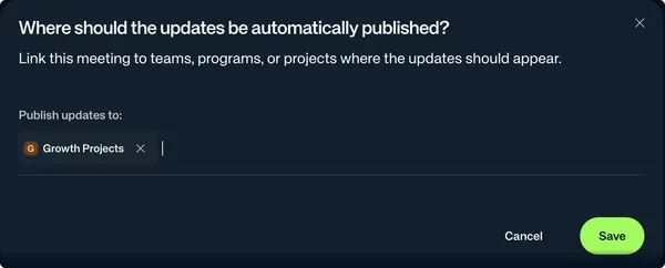 Publish to — link a meeting to one or more Execution Scopes