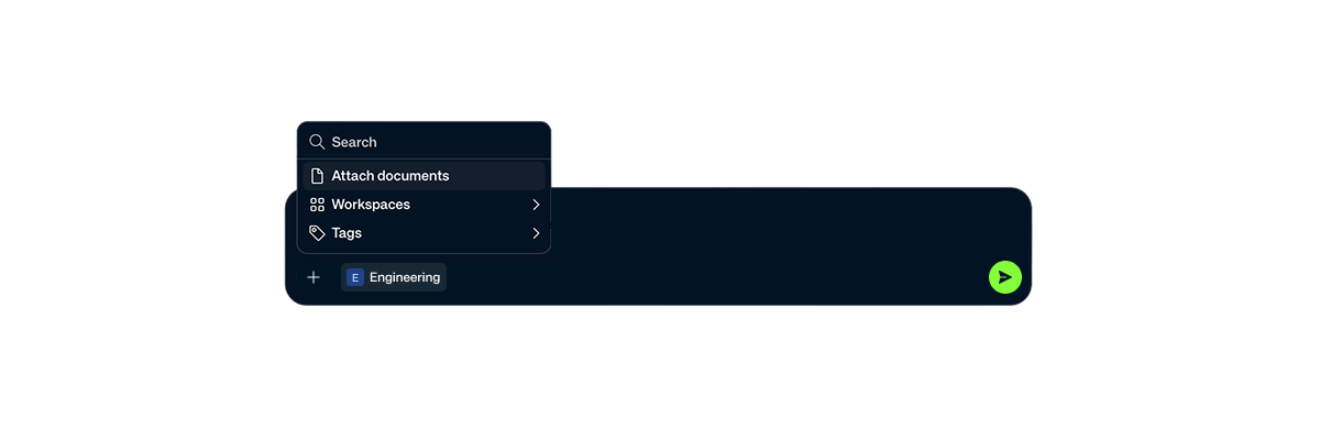 Attaching documents, workspaces and tags to a question in In Parallel